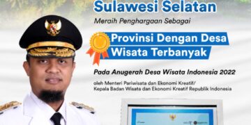 Provinsi Sulawesi Selatan meraih penghargaan dari Menteri Pariwisata dan Ekonomi kreatif, Sandiaga Salahuddin Uno.